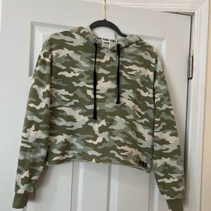 Green cropped camo PINK hoodie